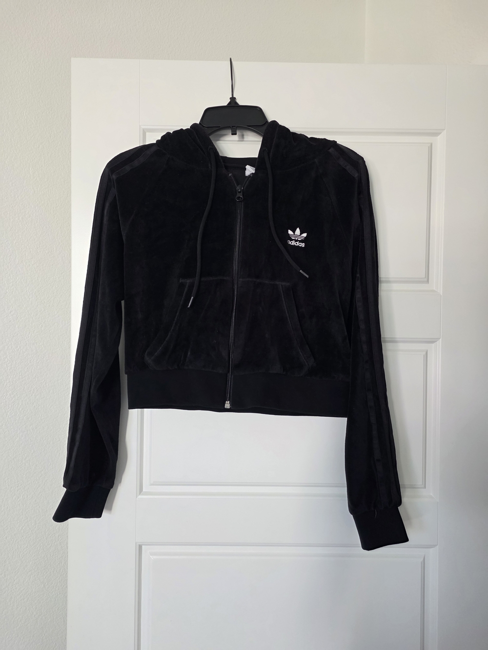 adidas Velvet Cropped Bomber Jacket Black Medium